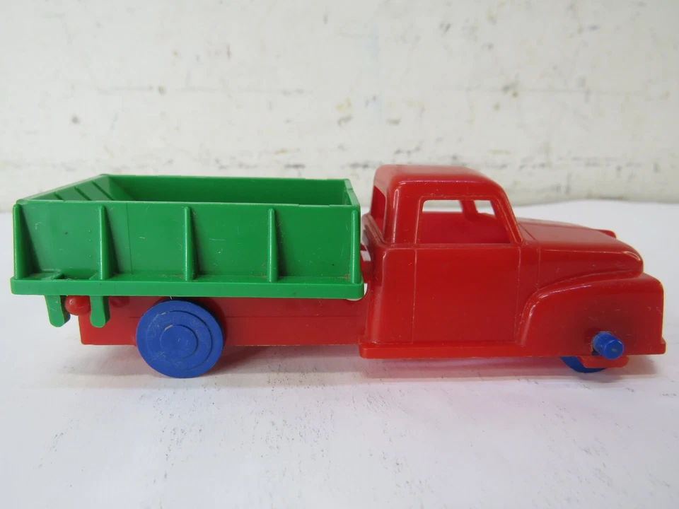Vintage Hard Plastic Toy Dumper Red Green Dumper Dump Truck Ideal 5.5" - Image 3 of 4