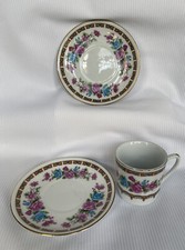 Vintage Mini Fine Bone China Rose Pattern Demitasse Tea Cup And Saucer Gold Trim
