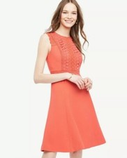 Ann Taylor - Size 6 Coral Lace Trim Flare Sleeveless Dress $159.00
