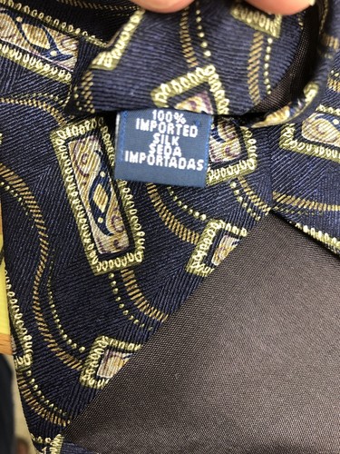 Stafford Executive Mens Neck Tie Necktie Navy Gray Gold 100% Silk - Picture 5 of 5