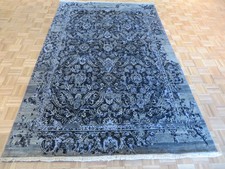 6'4 X 10 Hand Knotted Black Wool & Silk Modern Oriental Rug G3556