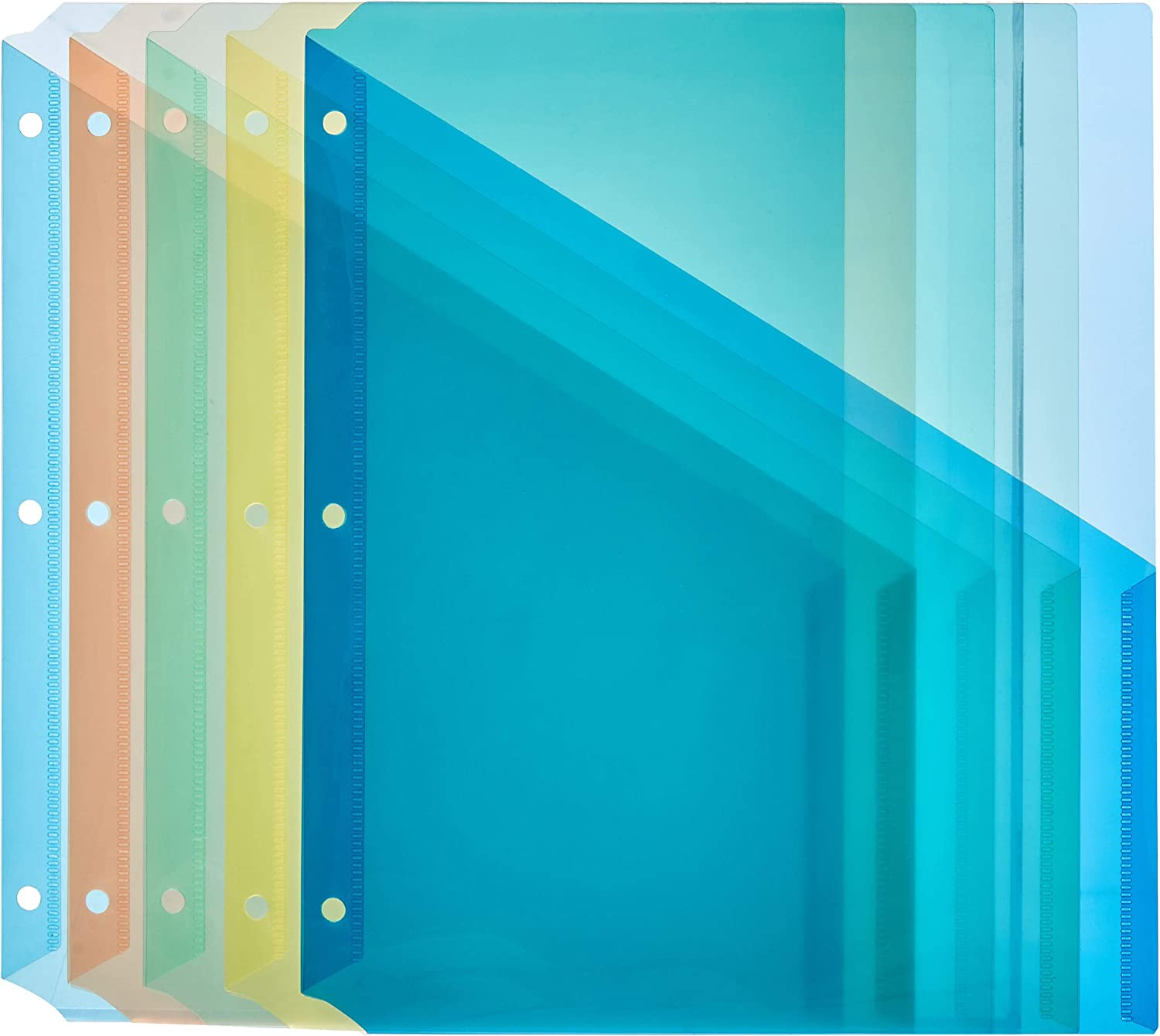 Basics Binder Organizer Poly Jacket, 3 Hole Punch, Assorted Colors, Pack of 5