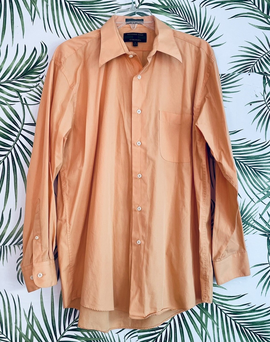 Alexander Julian Dress Shirt Coral Button Front Size Med 32/33 Sleeve  Neck