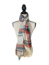 Womens Rectangle Scarf Lightweight Plaid Crinkle Multicolor Stripes Sheer Preppy
