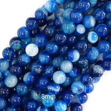 8mm blue stripe agate round beads 15" strand