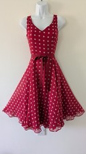 Ladies Hobbs Red & White Polka Silk Fit & Flare Occasion/Party Dress Size UK 10