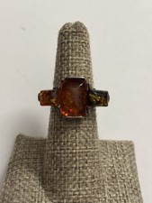 Vintage Sterling Silver Baltic Amber Ring Multicolor Size 6.5 Chunky