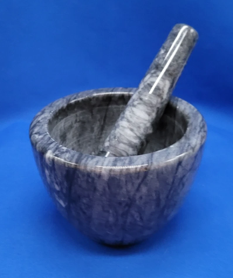 Large Charcoal Gray Marble Mortar and Pestle