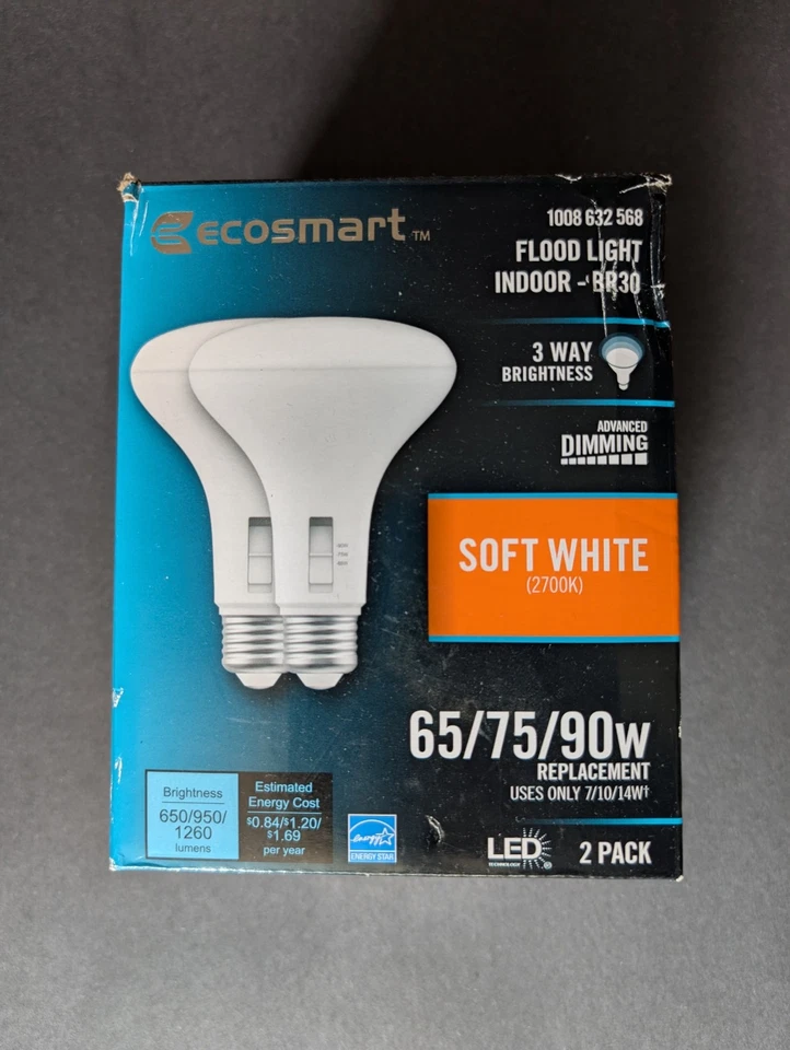 1 New Ecosmart Soft White BR30 LED Bulb 1008632568 Indoor Dimmable - Image 2 of 4