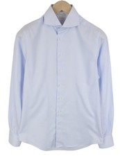 SUITSUPPLY Men's Formal Shirt 37/14 1/2 Blue Cutaway Stripe Extra Slim Cotton 