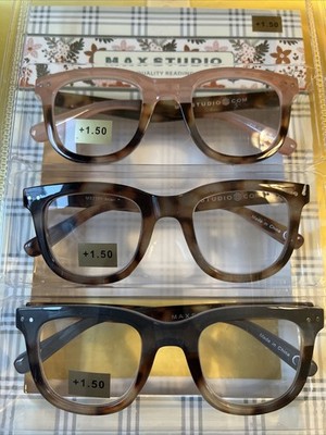 NIB MAX STUDIO PREMIUM 3-PACK READING GLASSES READERS  +1.50  AUTHENTIC