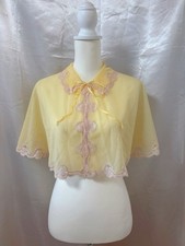 Vintage 50s 60s Sheer Chiffon Cape Lace Collar Lingerie Peignoir yellow Coquette