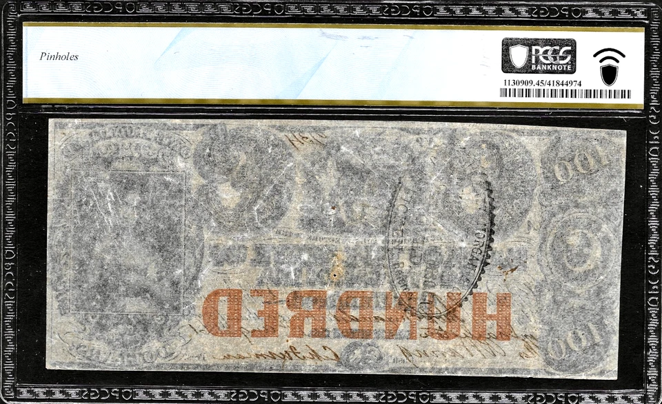 8/10/1861 Charleston South Carolina Obsolete Banknote $100 Note PCGS Choice XF45 - Image 2 of 2
