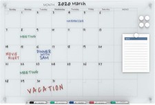 Magnetic White Calendar Glass Dry-Erase Board Set - 4 x 3 - Includes Magnets