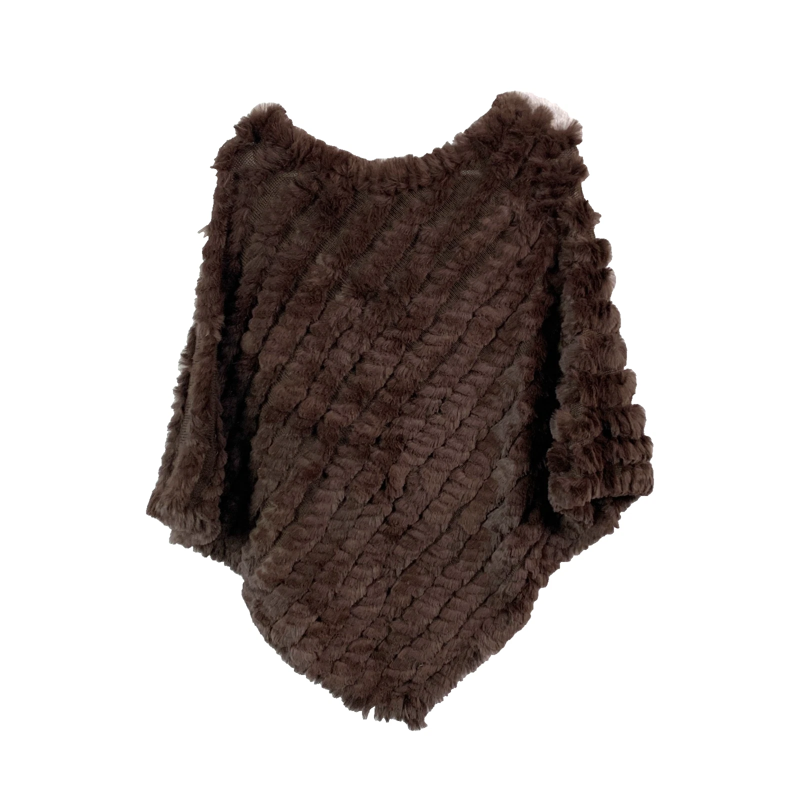 JcPenney Studio 512 Rabbit Fur Wool Blend Brown Soft Fluffy Poncho Jacket NWT