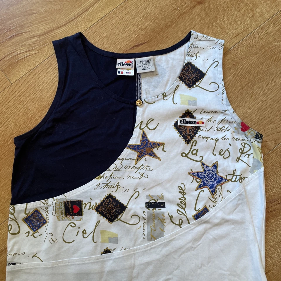 Camiseta sin mangas vintage Ellesse Color Block blanca roja amarilla azul talla 6 Foto 3 de 4