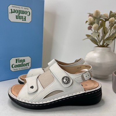 Finn Comfort Barbuda Wine Nomad Nubuck Leather Sandal White Women 6.5/37 NWB