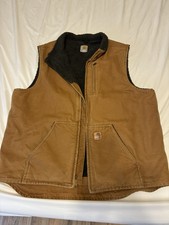 CARHARTT MEN'S BROWN WASHED DUCK SHERPA LINED MOCK NECK WORK VEST SIZE XL