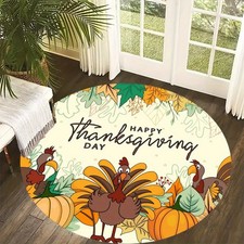 140cm 140cmVelvet 850gm  Cartoon Turkey Pumpkin Pattern Area Mat, Thickened and