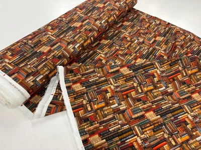 LITTLE JOHNNY Old Books Cotton Fabric Library Book Worm Reading Dressmaking and Craft