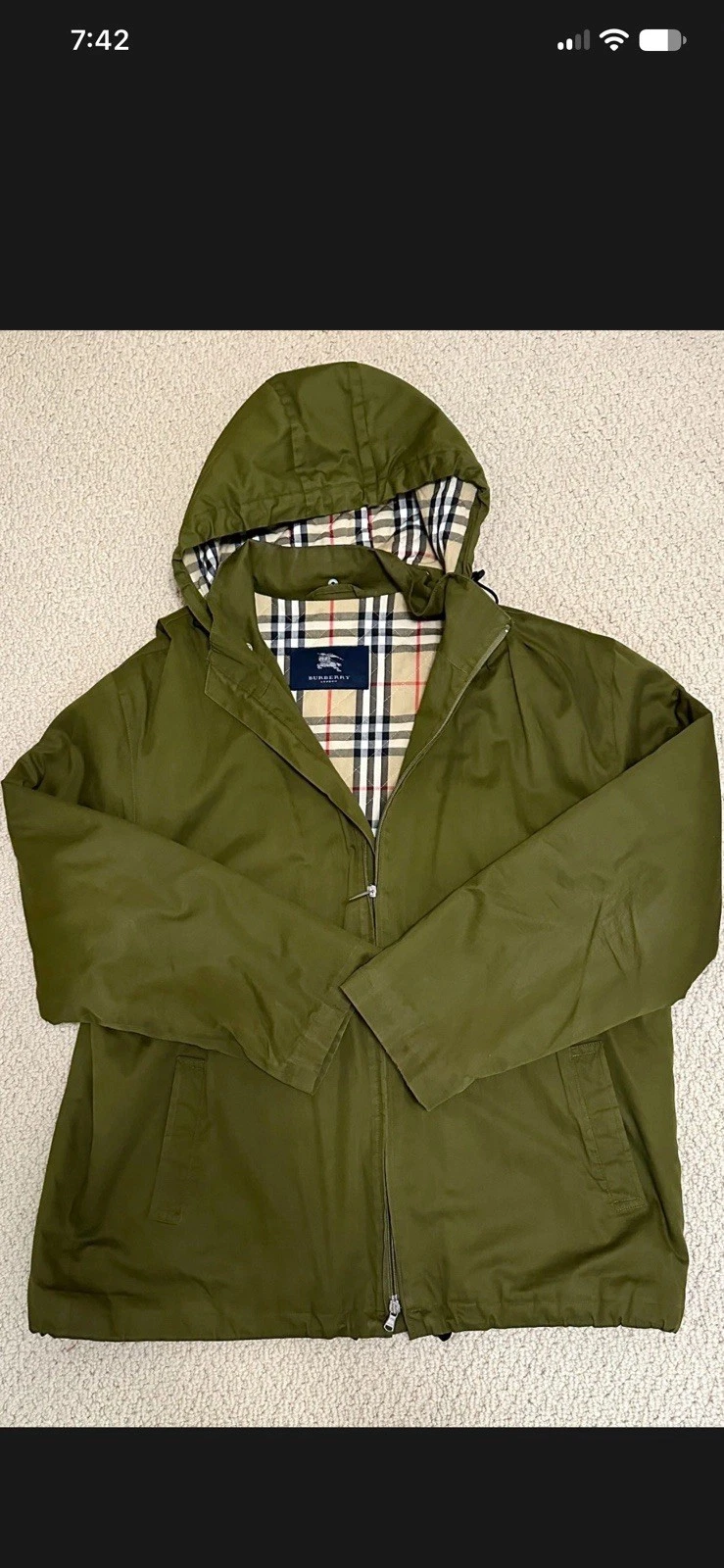 Burberry London Men's Jacket Very Beautiful Olive Green Hooded Coat Size XXL - product detail image 1