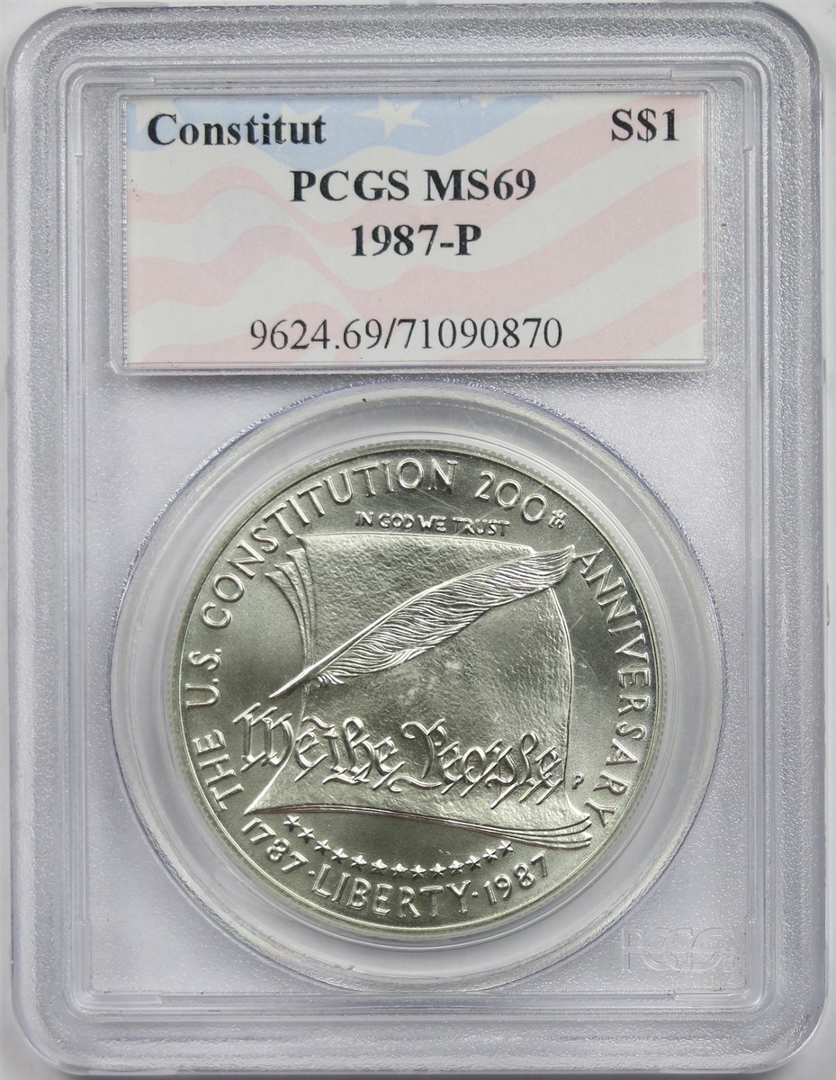 1987-P Constitution $1 PCGS MS 69 Modern Commemorative Silver