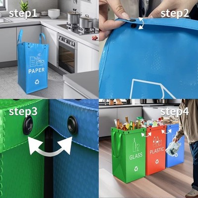 Waterproof PP Recycling Storage Bag Household Waste Sorting Trash Bin Tote Bag