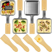 Edelstahl Raclette Pfännchen quadratisch lange Griffe 4er Set Zubehör