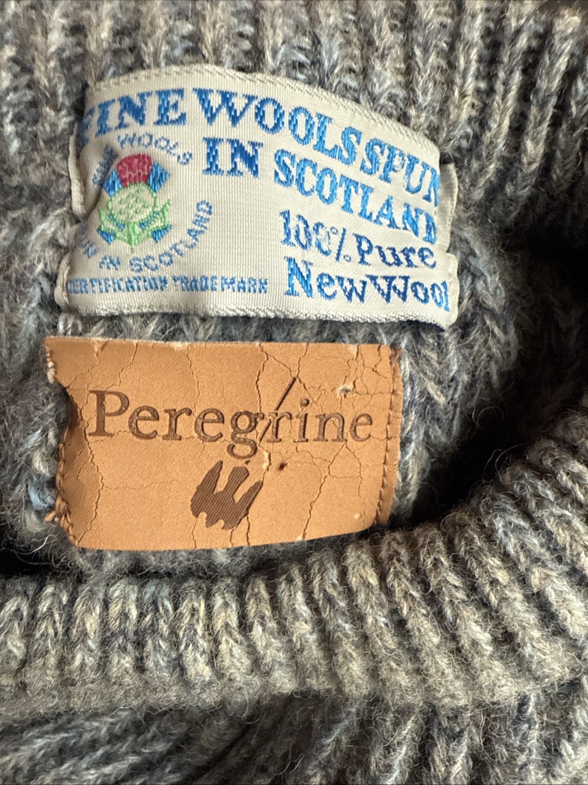 PEREGRINE Fine Wools Spun In Scotland In Grey With Suede Shoulder and Elbow 44