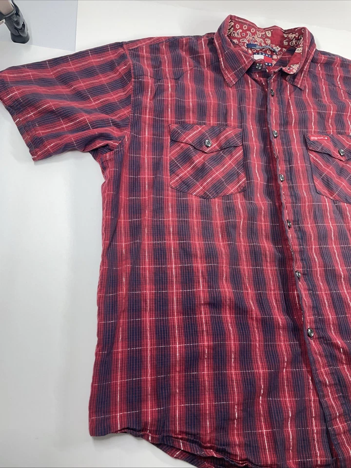 Camisa L para hombre de Tommy Jeans Vintage Cuadros rojos con forro plateado y manga corta Foto 2 de 4