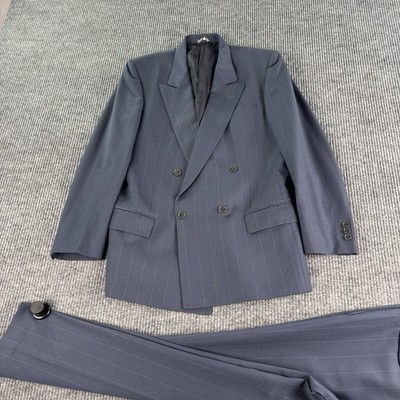 Sergio Marcello Milano Blue Pinstripe Wool Suit 40R 34x30 DB Pleated Italy