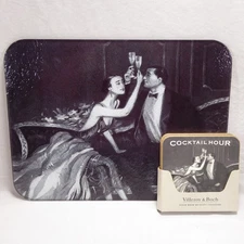 Villeroy & Boch Cocktail Hour Party 4 Beverage Coasters Glass Cutting Board Set