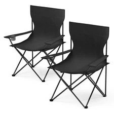 YSSOA Portable Folding Camping Chair 2-Pack Black Lightweight Outdoor Chair
