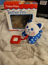 VTG 1991 FISHER PRICE TEETHER PET BLUE KITTY STUFFED ANIMAL PLUSH RATTLE IN BOX