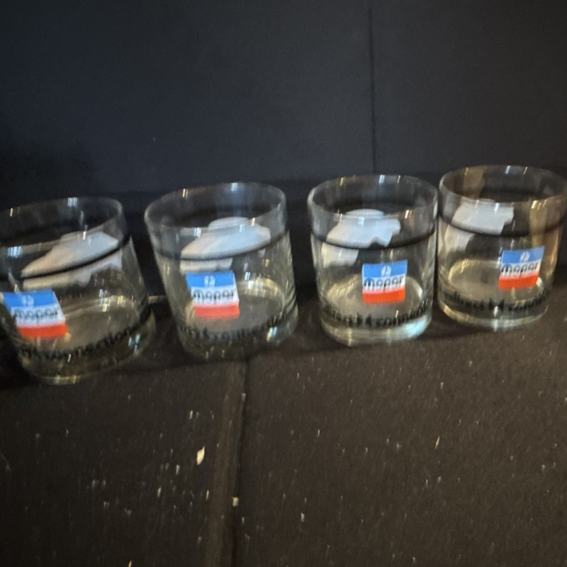 Mopar Direct Connection Glass Tumblers Set of 4 Clear Rocks Glasses Car Graphic