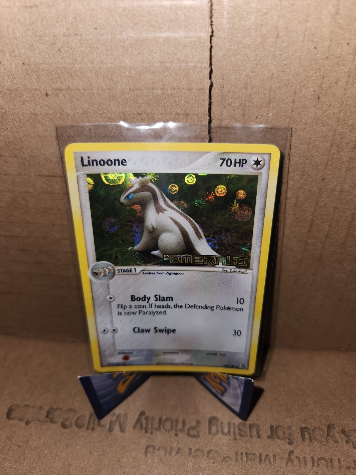 NM Stamped Linoone Pokémon Card | Vintage Rev. Holo Uncommon | EX Emerald 34/106