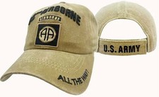 ARMY AIRBORNE 82ND WASHED STYLE RELAXED FIT EMBROIDERED KHAKI BEIGE HAT CAP