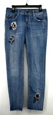 Vigoss Girl Blue Denim Floral Print ZipfLy 5 Pocket Stretch Denim Ankle Jeans 12
