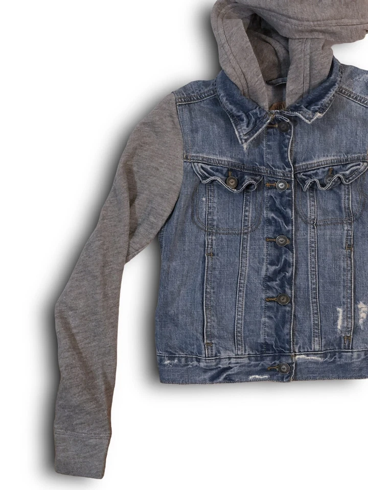 Niños Niños Hollister Azul Claro Denim Jean Gris Sudadera con Capucha Chaqueta Talla XS Foto 3 de 4