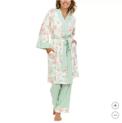 FN by Flora Nikrooz Women's 3-Piece Robe, Tank and Pant Set, Green, M - Picture 4 of 11
