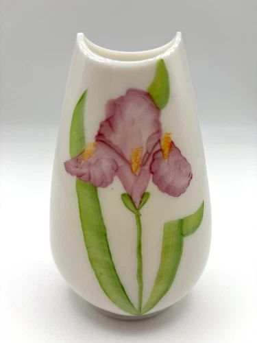 Fenton Iris White Vase with Label, Hand Painted & Signed K Brunny, VTG Art Glass