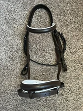 Gorgeous Sabre Dortmund Brown w White Padded Dressage Cob Bridle Flash England