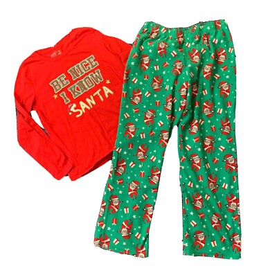 Christmas Pajamas Jammies for Families ''Be Nice I Know Santa Red Green Medium