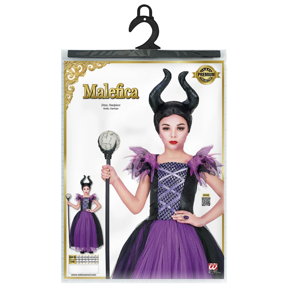 COSTUME VESTITO ABITO TRAVESTIMENTO CARNEVALE HALLOWEEN COSPLAY BAMBINA  MALEFICA