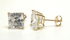 14k Yellow Gold 7mm Square Cubic Zirconia Cz Basket Set Stud Earrings