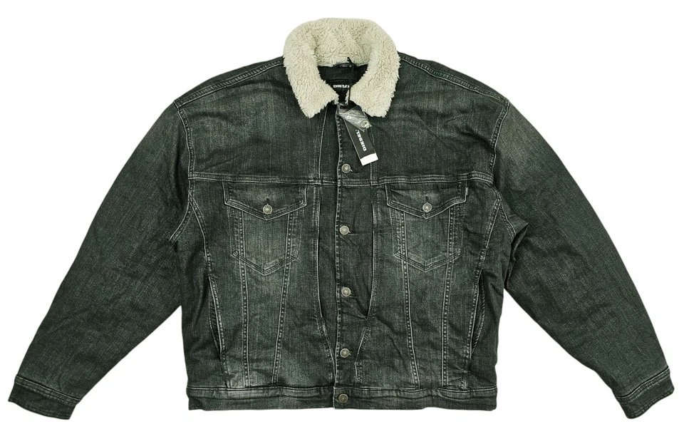 HOT NWT Men's DIESEL @ RESKY SHERPA LINED 6 Pockets BLACK denim Jacket jeans XXL - Image 2 of 4