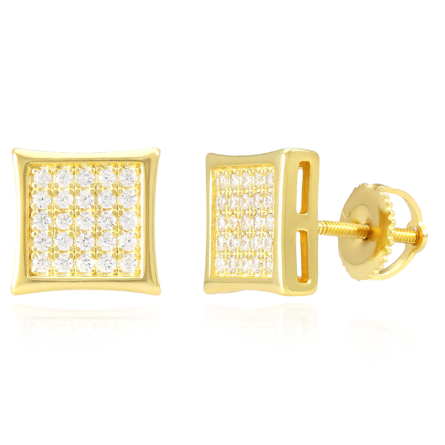 18K Gold Over Sterling Silver Simulated Diamond Pave Square Stud