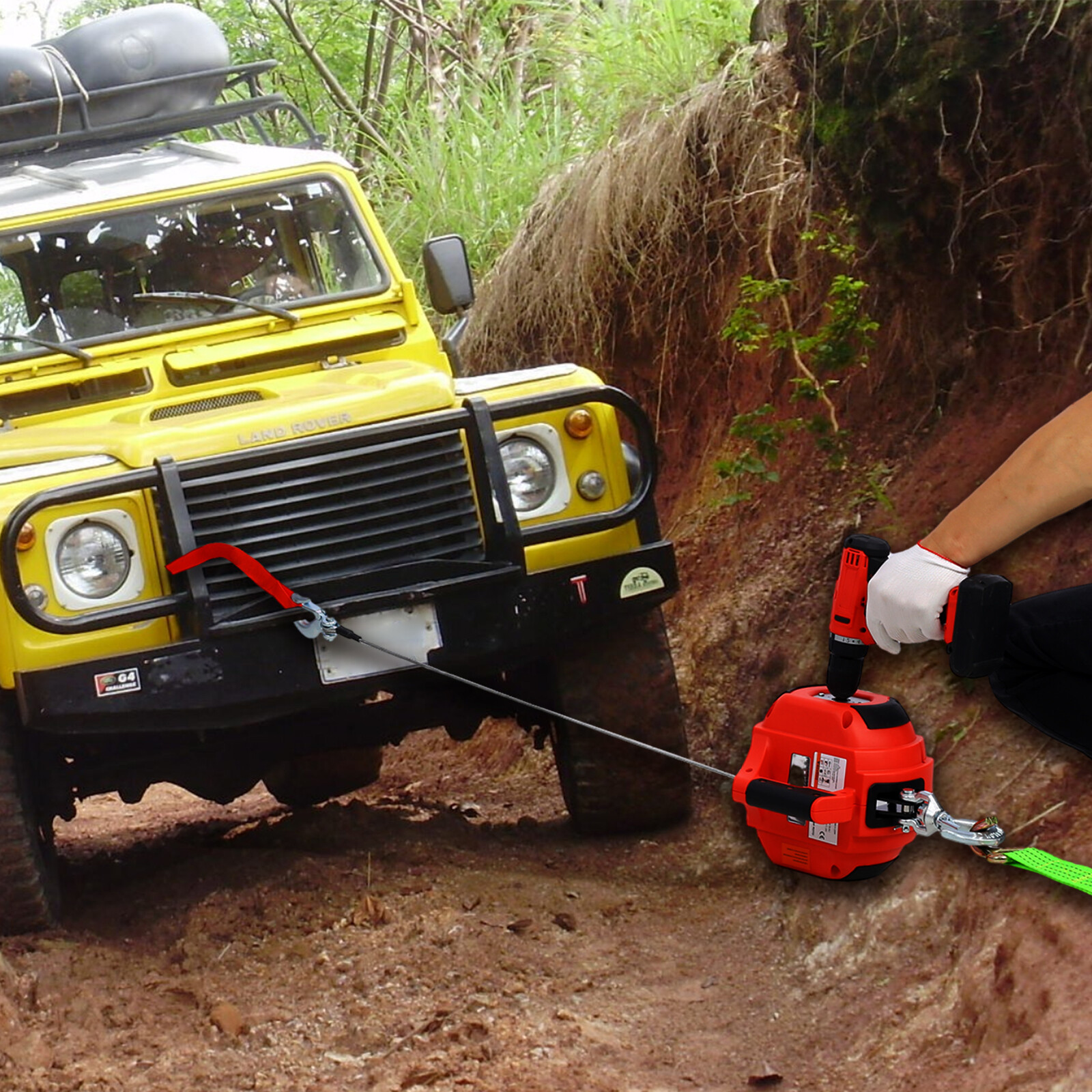 Drill Winch Hoist Handheld 750 LBs Capacity With 40 Foot Steel Wire For