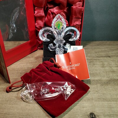 Waterford 2014 CLEAR FLEUR DE LYS CRYSTAL CHRISTMAS ORNAMENT WITH ENHANCER MIB