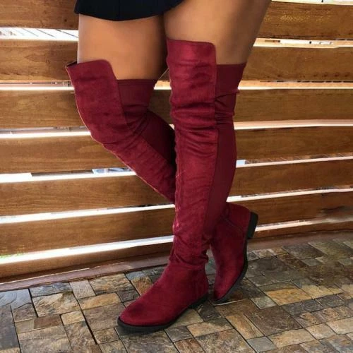 Thigh high red flat hotsell boots